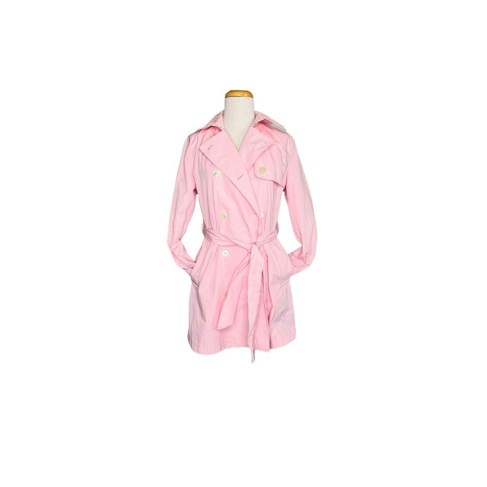 LAUREN RALPH LAUREN Vintage Nylon Jacket Pink Double Breasted Belt Trench Coat - Picture 4 of 11